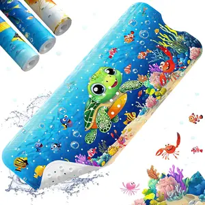 Bath Mat for Tub Non Slip  Bath Mat - 40''x16'' Extra Long Cartoon Turtle  Bath Tub Mat   Bath Mats with Suction Cups & Drain Holes, Easy to Clean & Easy Drying