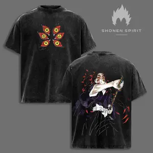 Kokushibo Moon Breathing Graphic Tee, Washed Oversized Heavy Cotton Demon Slayer Shirt, Upper Moon One Inspired Streetwear for Anime Fans