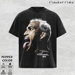 Charles Oliveira UFC Scream Portrait Graphic T-Shirt, Vintage Washed Black Cotton Tee, Oversized Fit Crew Neck Streetwear Shirt, Gym Training Top, Casual Vintage Outfit, Gift for MMA & UFC Fans, Combat DNA Edition.