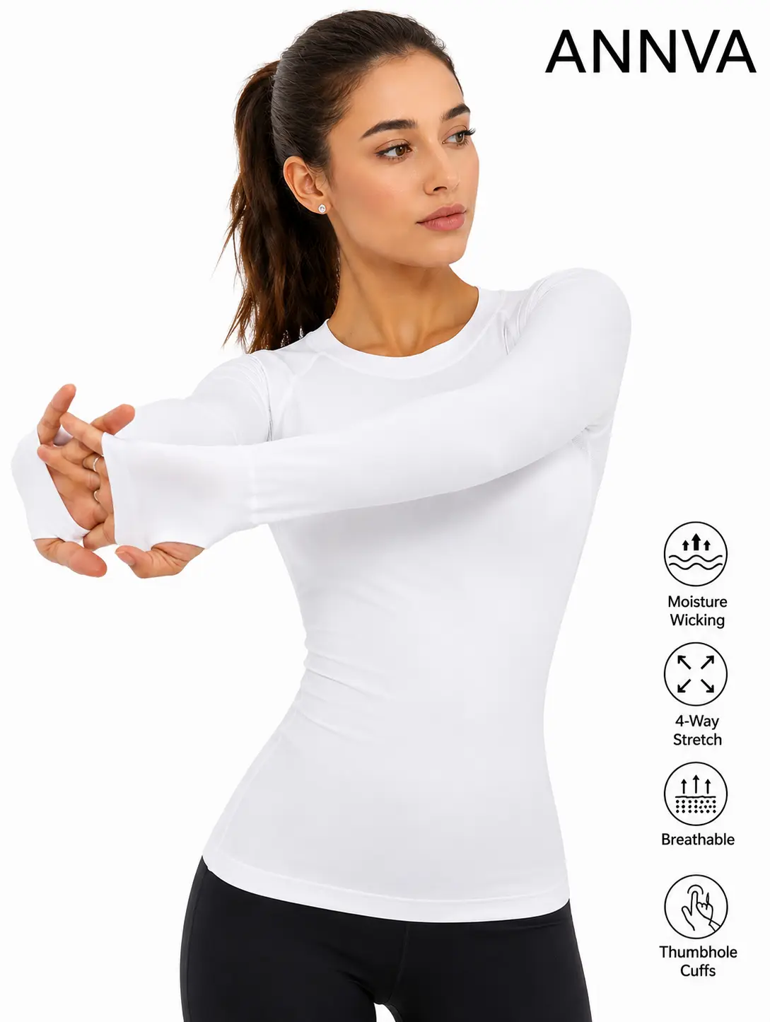 ANNVA USA Women's Breathable Long-Sleeve Slim-Fit Lightweight Workout Shirt, Athletic Running Top, Fitness Training Clothing, Athletic Running Tops, Fitness Training Clothes Dryfit Gym Shirts