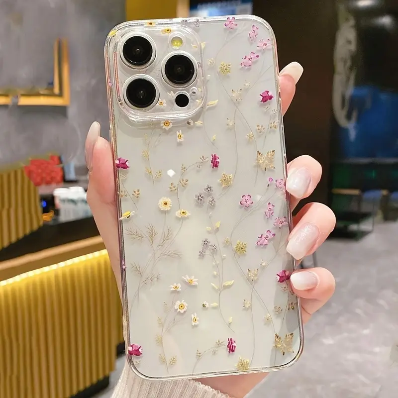 Transparent Phone Case with Purple Flower Pattern, for iPhone 17 Air/16 Plus/15 Pro Max/14 Pro/13/12/11 and Other Mobile Phone Cases/Full Protection Shockproof Phone Case/Suitable as a Gift for Family or Friends/TMZB152