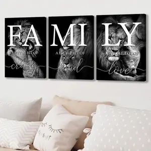 Letter Pattern Canvas Painting with Frame, 3 Counts/set Modern Wooden Wall Art Painting, Wall Art Decor for Home Living Room Bedroom Office, Ornaments