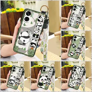 Anti-dust Phone Holder Phone Case For Honor X50i/Honor90 Lite Soft case Wrist Strap ring Waterproof panda Cartoon Silicone Dirt-resistant Back Cover Kickstand Shockproof Wristband