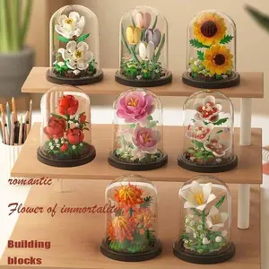 1pc building block flower, DIY micro particle building block flower, romantic home decoration with eternal flower, original gift idea, holiday gift, Valentine's Day gift, Mother's Day gift, Christmas gift, Father's Day gift, desktop ornament.