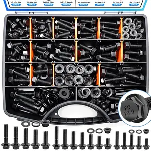 400Pcs Metric Flange Bolt Assortment, Nuts and Bolts Assortment Kit, 10.9 Grade M6x1.0, M8x1.25, M10x1.5 Metric Bolt, Black Hex Bolts and Nuts Washers Kit (12mm to 45mm)