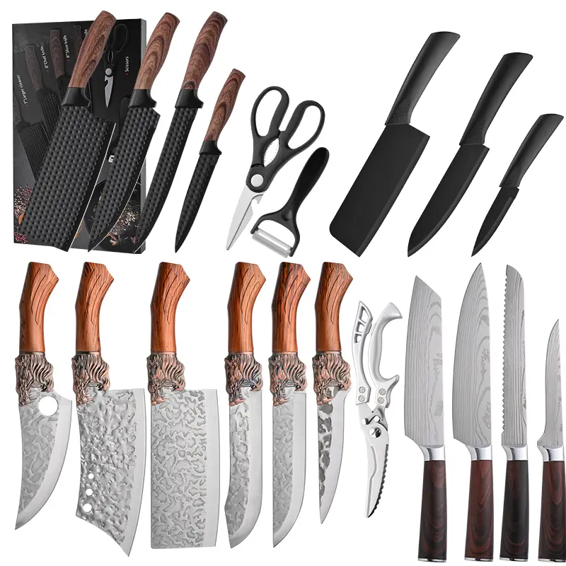 3/6/7 pieces kitchen knife set, kitchenware home, knife, multi-functional scissors, vegetable fruit meat slice tool, outdoor camping, artificial integrated learning handle, holiday gift