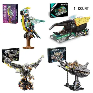 Mechanical Animal Building Blocks, 1 Box Parrot & Eagle & Whale & Beetle Model with Light, Desktop Display Series Assembled Toys, Puzzle Toys, Holiday Gifts