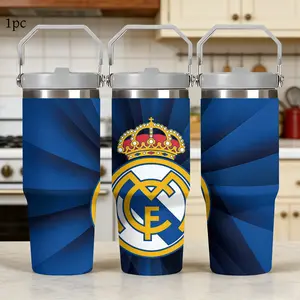 1pc 30oz Stainless Steel Insulated Tumbler | Deep Blue Radial Pattern Real Madrid Cup | Real Madrid Faith Edition | Fan Merchandise | Portable HandleSuitable for outdoor activities, sports, and indoor use. A personalized gift for football fans.