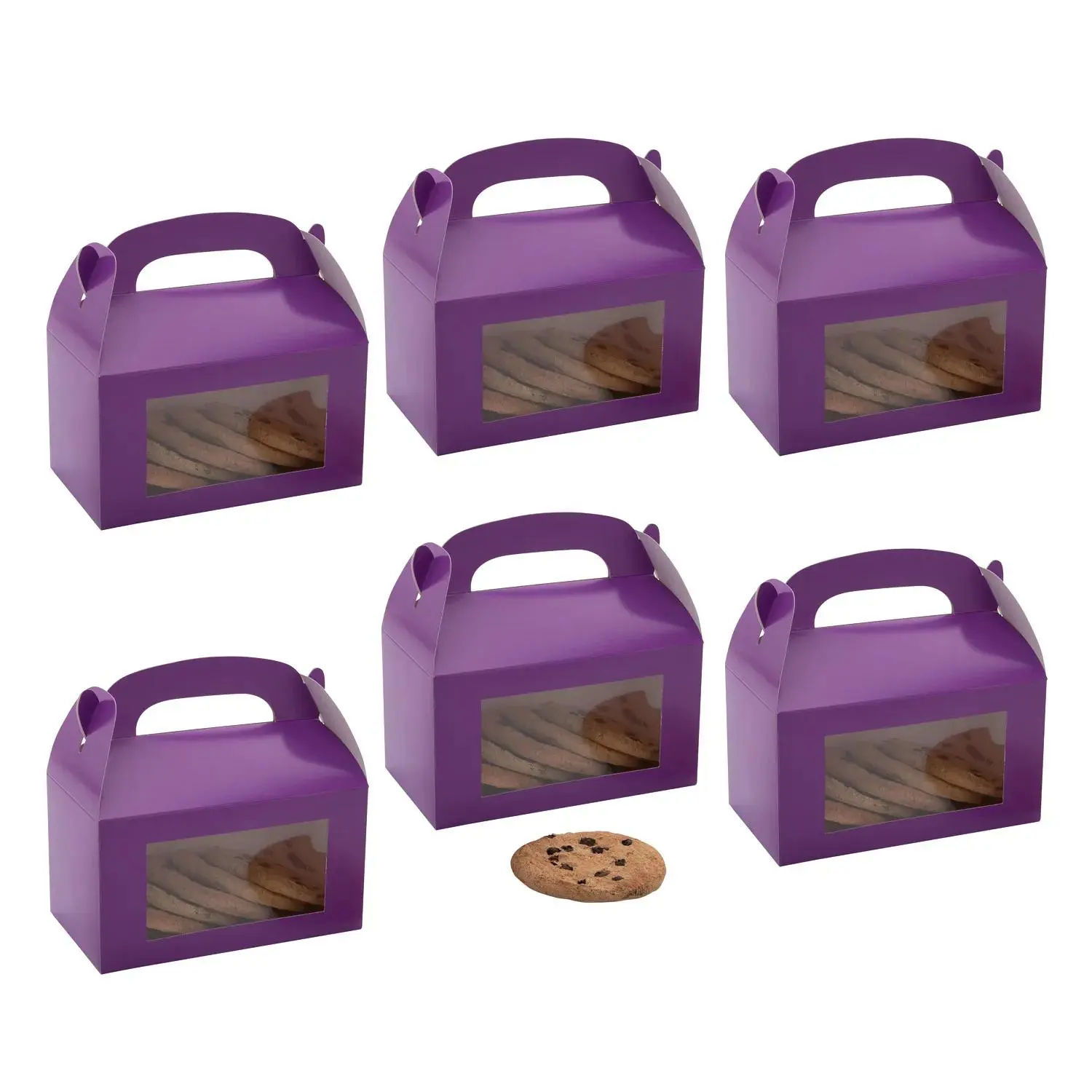 6"x7" Purple Cardstock Treat Boxes with Display Window, Bulk Pack of 48, Elegant Gift Box for Birthday, Graduation Gift Wrapping, Wedding Use