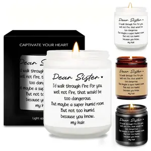 Lavender Scented Soy Wax Candle, 1 Count Funny Sisters Letter Pattern Scented Candle, Birthday Gift for Sister, Romantic Candle Gift, Home Decor Supplies