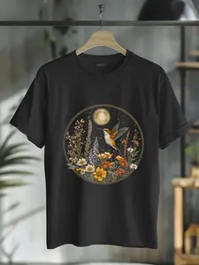 100% Cotton Unisex Hummingbird Wildflower Cottagecore Celestial Vintage Flower T-Shirt
