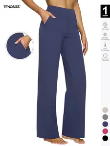 Women's High Waist Yoga Pants with Pockets, Wide Leg Sportswear Dress, Casual Fitted Elastic Skirt, All Seasons Kint Fabric, Sports Bottoms