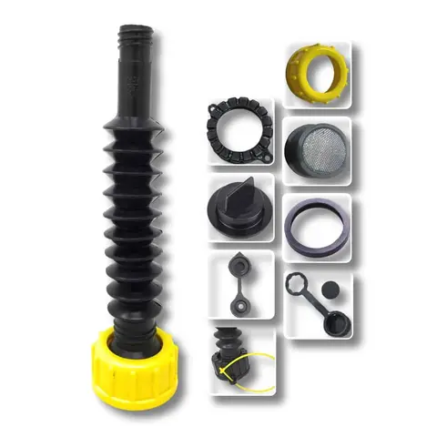 KP KOOL PRODUCTS Universal Gas Can Spout Replacement Kit - 8.7 in Bendable Spill-Proof Universal Spout, 2 Vent Caps, Nozzle Cap, Polyethylene Filter, Flow Control - Durable Fuel Transfer for 1-5 Gal Plastic Cans, Backup Generators - 1/10 Pack Options