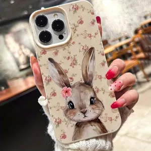Vintage Country-Style Rabbit Floral Pattern Lychee Texture Phone Case, Suitable for Iphone 17 16 15 14 13 12 11 PRO MAX PLUS,AIR and iPhone X XS MAXSeries. Perfect for Halloween Gifts, Easter Gifts, Birthdays, for Girlfriends, Boyfriends