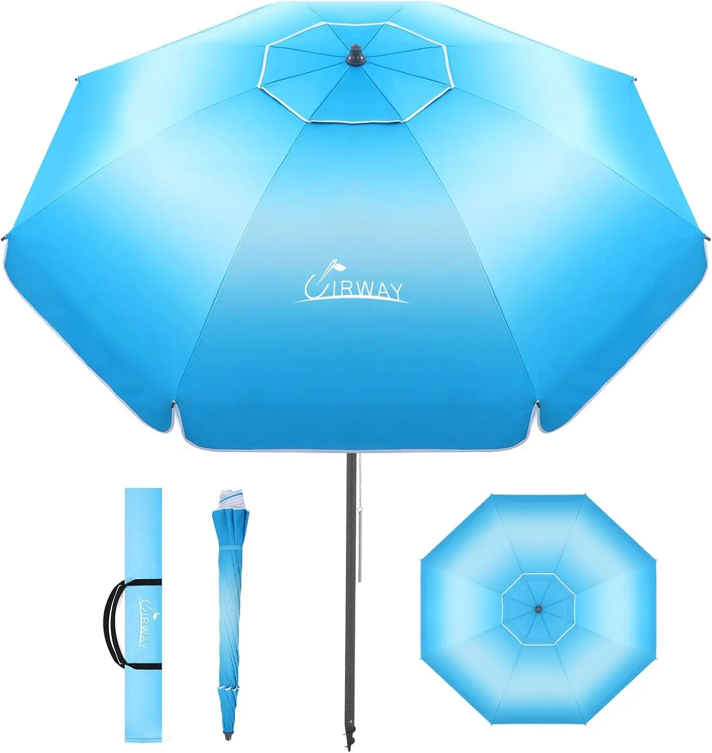 UIRWAY Beach Umbrella, Heavy Duty Windproof Beach Umbrellas with Sand Anchor & Tilt, Sun Protection Portable Beach Umbrella with Carrying Bag for Beach, Patio Garden Pool Outdoor