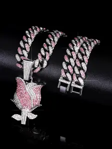 Exquisite Fashion, Fashionable Jewelry Set, Iced Out Blingbling Necklace & Bracelet Chains, Zinc Alloy Anklet, Ideal for Couples, Valentines Day Gift