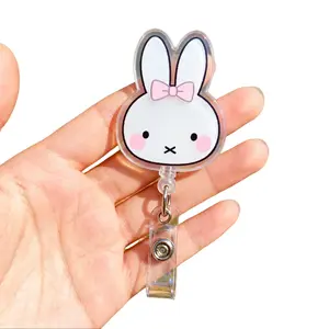 Kawaii Bunny Badge Reel, Acrylic ID Holder, Nurse Teacher Gift