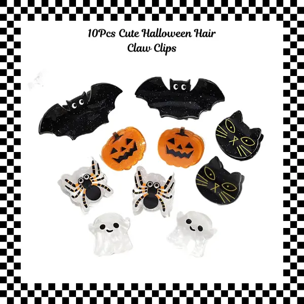 10PCS Cute Halloween Hair Claw Clips for Girls, Mini Cat Bat Pumpkin Ghost Spider Hair Clips, Spooky Halloween Hair Accessories, Cute Halloween Headwear & Party Costume Accessories
