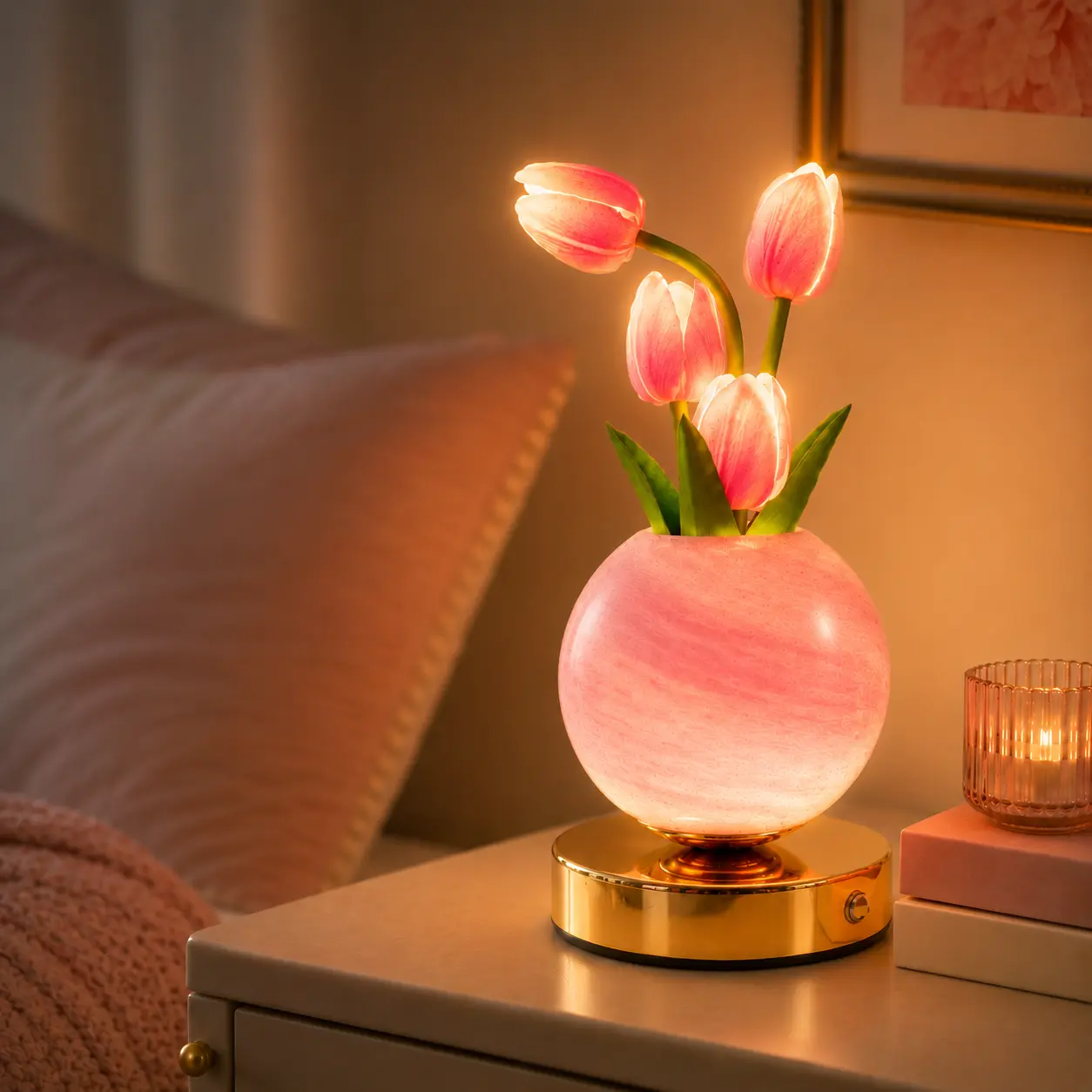 Rechargeable Tulip Flower Lamp, Cordless Bedside Night Light with 3 Lighting Modes, Artificial Floral Table Mood Lamp for Bedroom, Nightstand, Desk, Home Decor, Romantic Gift for Women, Mother’s Day, Valentine’s Day & Birthday