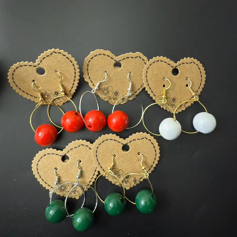 Handmade Christmas Earrings with Red Green and White Beads Festive Holiday Jewelry for Women