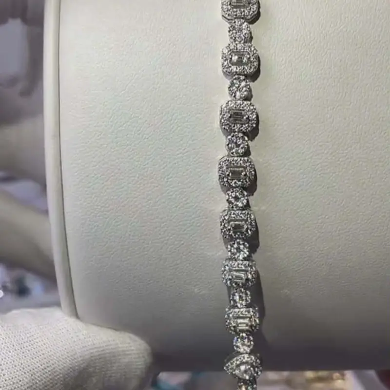 Sterling Silver Moissanite Gemstone Bracelet - VVS1 Synthetic Coloured Gemstone Chain, Fine Silver Jewelry for Women's Daily Wear