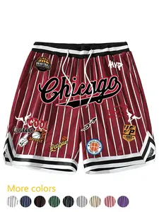 Trendy Retro Style Mvp Basketball Shorts, Sport Casual Five-Quarter Pants, Solid Color Badge Design, Comfortable and Stylish