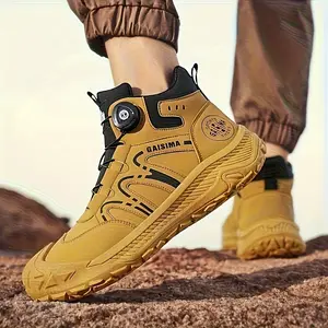 Men'S All-season Lightweight Hiking Boots, Suitable For All Kinds Of Terrain-durable PU Uppers And PVC Soles, Retro Sports Tube Design, Outdoor Adventure And Leisure Wear, Mustard Yellow Breathable Lining, Hiking Equipment, Adventure Shoes.