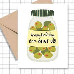Group Birthday Greeting Card, Happy Birthday from Olive Us! - 5x7 Size, Includes Gift Message Box, Kraft Brown Envelope, No Self-Seal Envelope