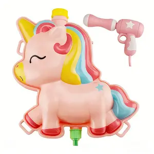 Unicorn Water Gun Backpack Toy, Large Capacity Pull-String Spray Gun, Stem Educational Gift for Kids & Adults, Summer Fun Toy