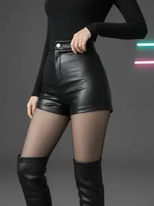 Women's Fashion Elegant Short Pants, Zipper Detail, Button Front, High Waist, Y2K Style, Party, Date, Daily Wear