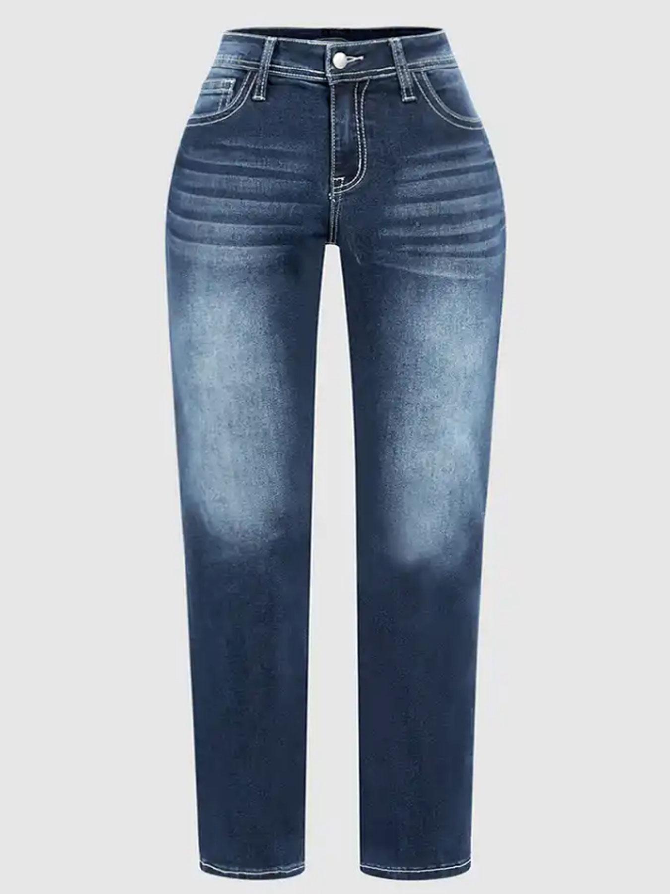 2026 Micro Horn Embroidered Explosive Cross Waist Slimming European and American Jeans for Women
