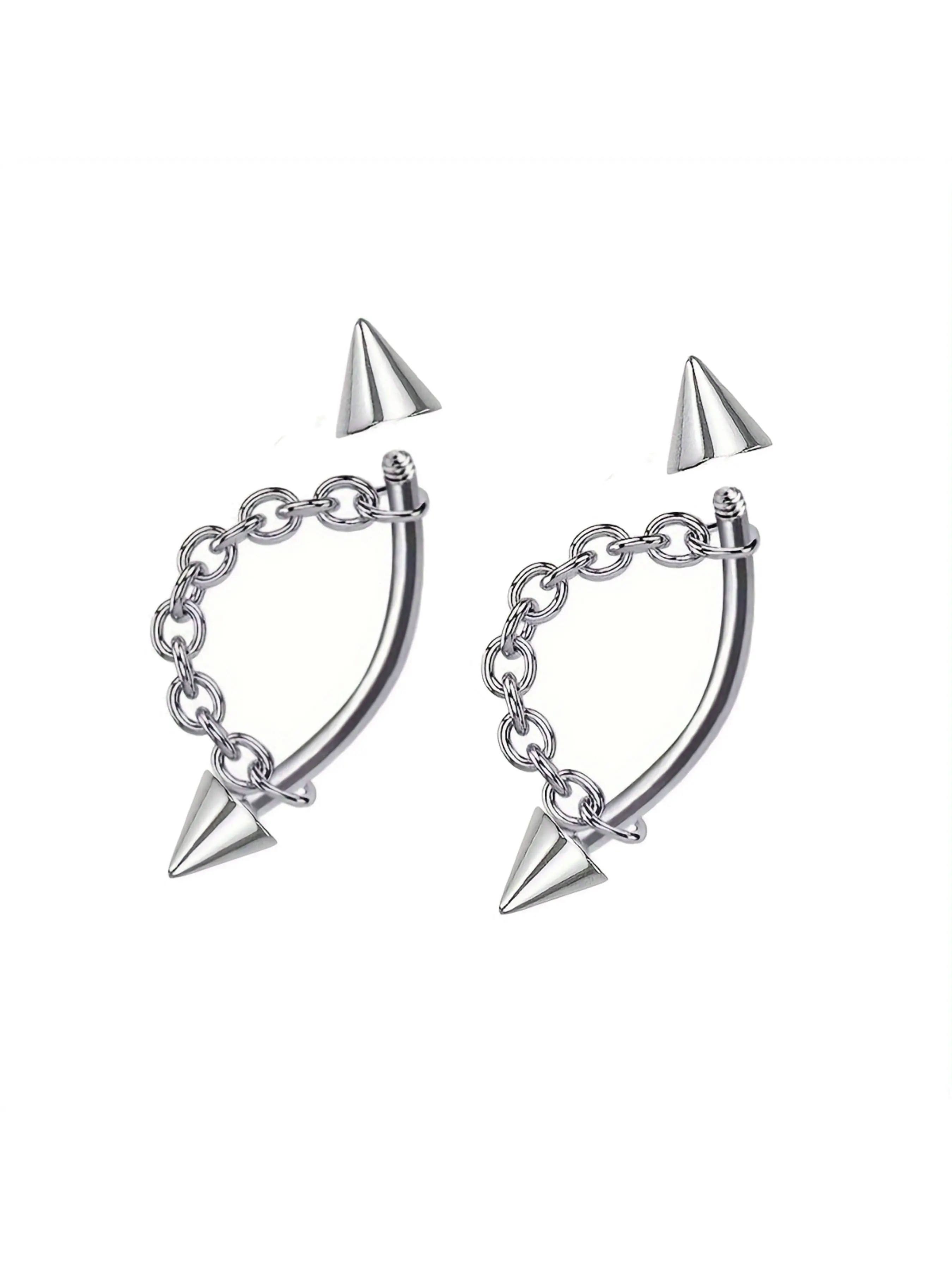 2pcs Fashion Simple Stainless Steel Chain Ball Spike Lip Ring, Vertical Labret Jewelry, Dual-Use Curved Bar Chain Eyebrow Ring Ear Bone Ring, Detachable Piercing Jewelry, Body Jewelry for Women's Daily Wear Non Tarnish Jewelry Body Jewellery