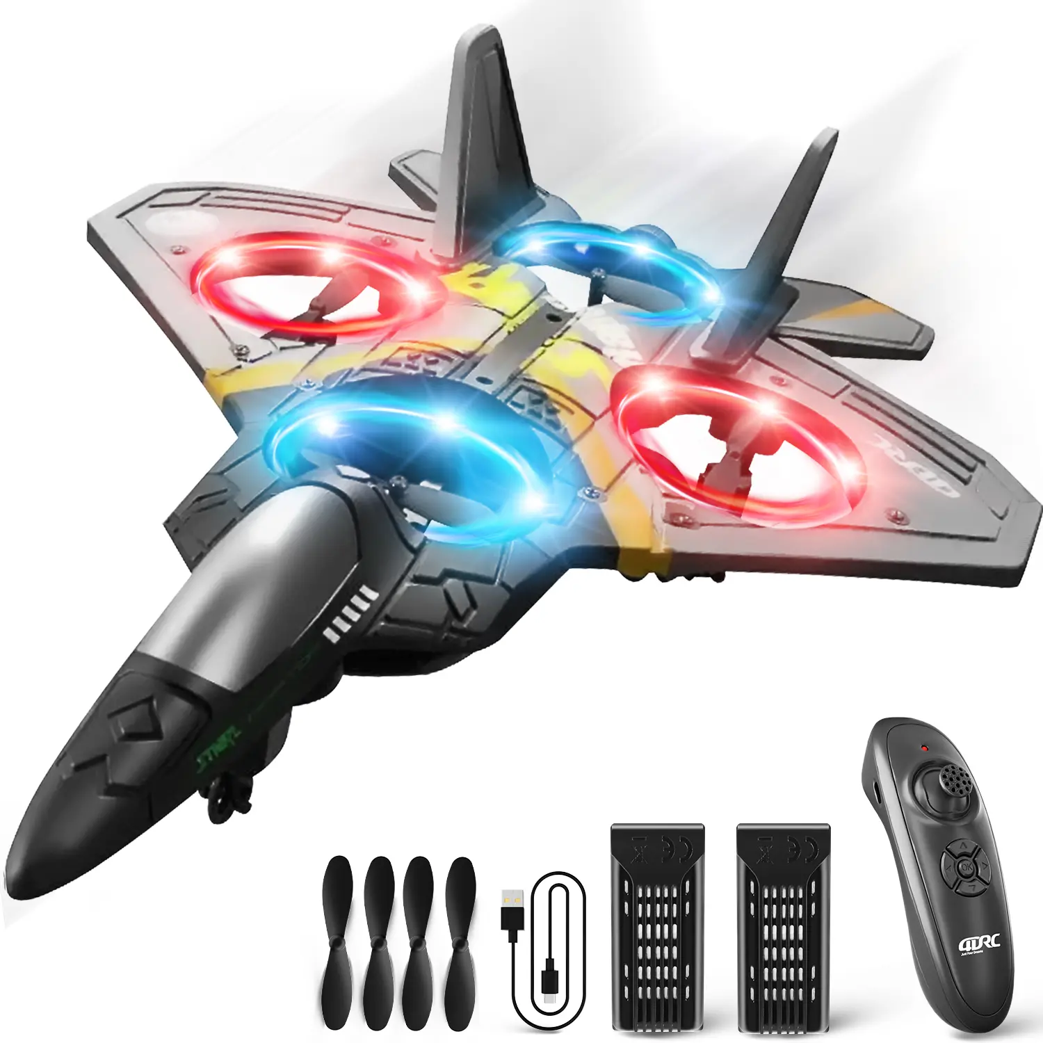2026 V17 EPP Foam RC Aeroplane - 2.4GHz LED Remote Control Stunt Glider Fighter Plane, Radio-Controlled Aeroplane with LED Lights, Gift for Above 8 Yrs Kids and Adults