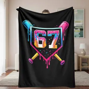 six-seven Baseball  Flannel Blanket Colorful Dripping Number Print Soft Cozy Warm Lightweight for Bedroom Living Room Sports Events Gifts