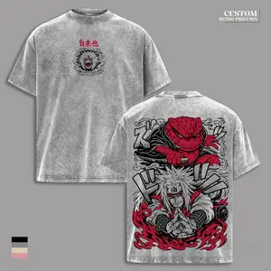 Jiraiya Naruto Shippuden Vintage Washed Oversized T-Shirt, Legendary Sannin Sage Mode Anime Graphic Tee, Double Sided Print, Heavyweight Cotton Manga Streetwear Gym Shirt, Unisex Naruto Fan Gift Summer Merch Apparel