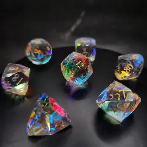 Dichoric Rainbow Crystal Glass Dice Set & Box for DnD | RPG Dice