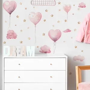 Cartoon Balloon Cloud Star Wall Sticker, Decorative Sticker, Space Theme Design, Self-Adhesive Home Decor for Bedroom Living Room Hallway, Cute Kids Room Decoration