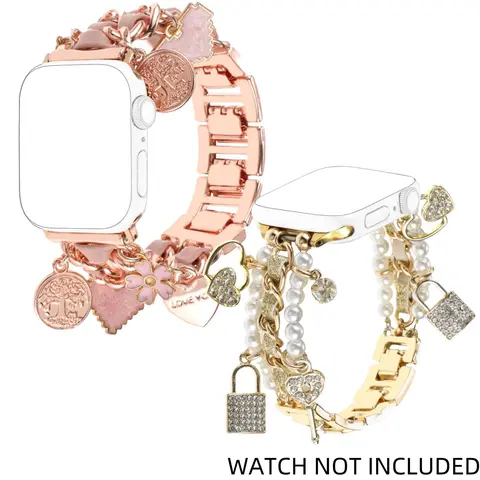 Fashionable Pearl Beaded Watch Band, Stylish Watch Band with Unique Pendants, Replacement Watch Band for iWatch Series 9 8 7 6 5 4 3 2 SE, Watch Straps (Band Only)
