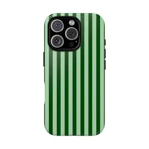 Green Stripe Phone Case Tough Striped Cover for iphone 17 phone case 16 pro max 15 Plus 14 13 12 11 Cute, clear, military-grade, high-end, durable, shockproof, and drop-resistant 2-in-1 glossy phone case