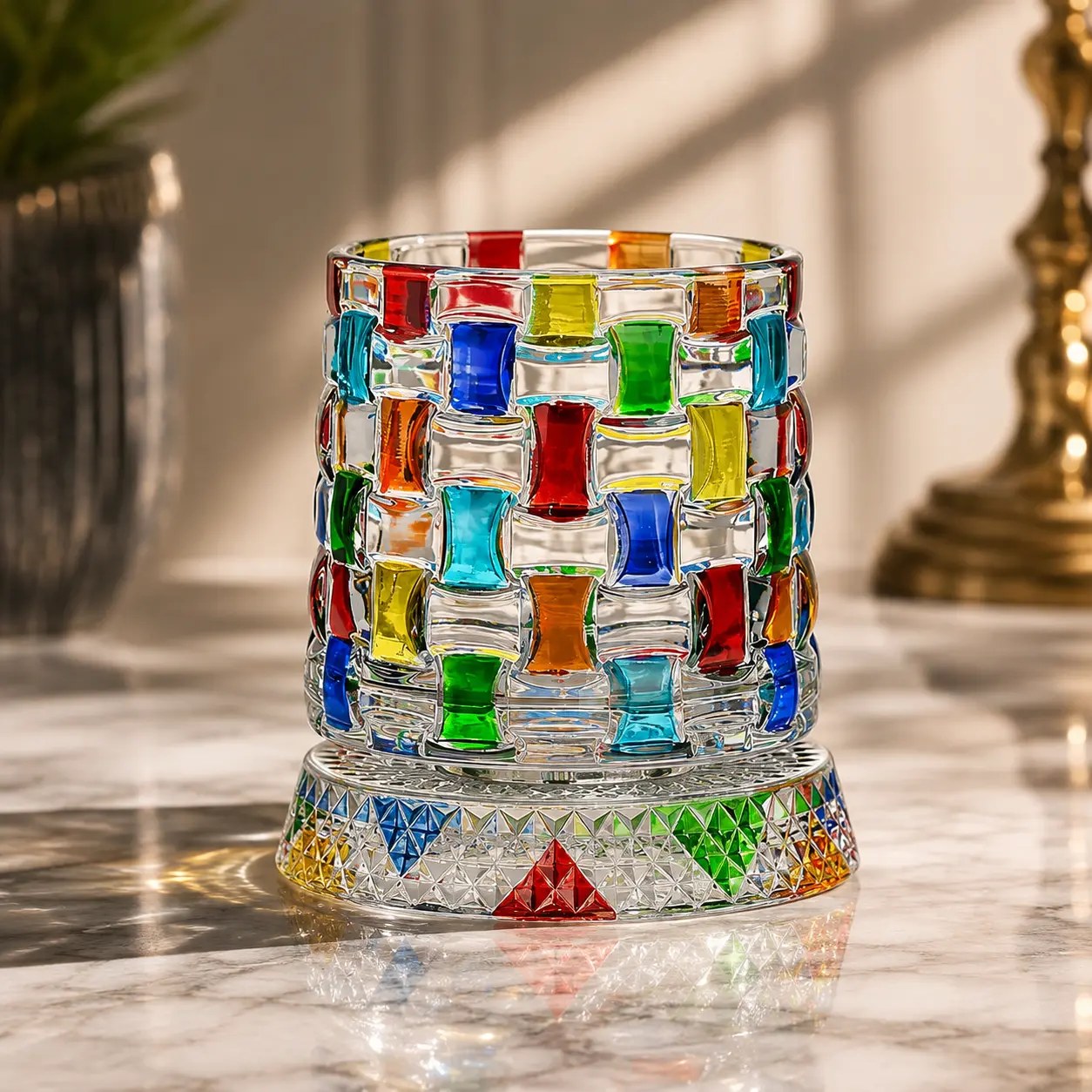 Exclusive Handcrafted Painted Rotatable Glass Cup, Non-Fading Waterproof Art Pattern 360° Smooth Spin Tumbler, Stylish Decorative Cup for Home Office Bar Decoration & Anniversary Surprise Gift