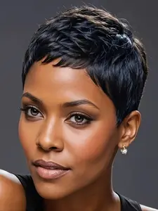 Short Pixie Cut Curly Wave Human Hair Wigs For Women Short Pixie Cut Style In Various Colors For Women Burgundy & Brown Short Hair Wigs With Bangs, Perfect For Parties And Music Festivals