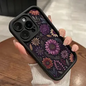 Dark Flower Pattern Phone Case for Smartphone iPhone 17 16 15 14 Pro Max 13 12 11 Air XR XS Plus Shockproof Drop Protection Rugged Durable Silicone Cover