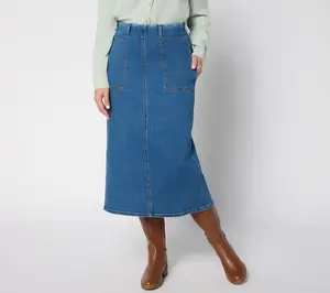Denim & Co. Regular Easy Stretch Denim Midi Skirt