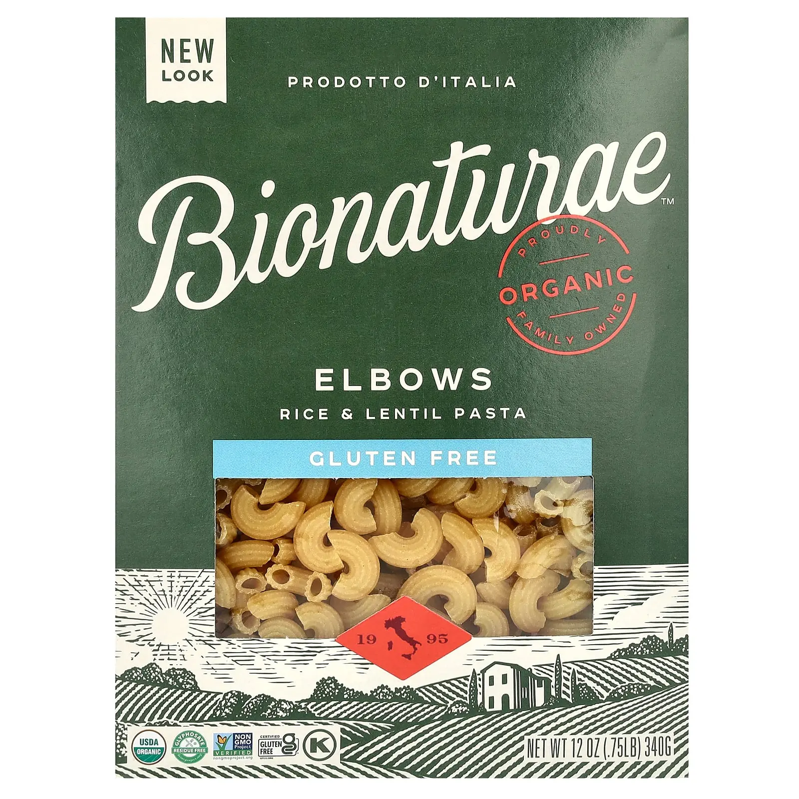 Bionaturae Gluten Free Rice & Lentil Pasta, Elbows, 12 oz (340 g)