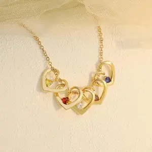 PolishedPlus Custom Names Heart Shape Pendant Necklace With Birthstone Family Names Charms Necklace Jewelry Gift For Mom Women