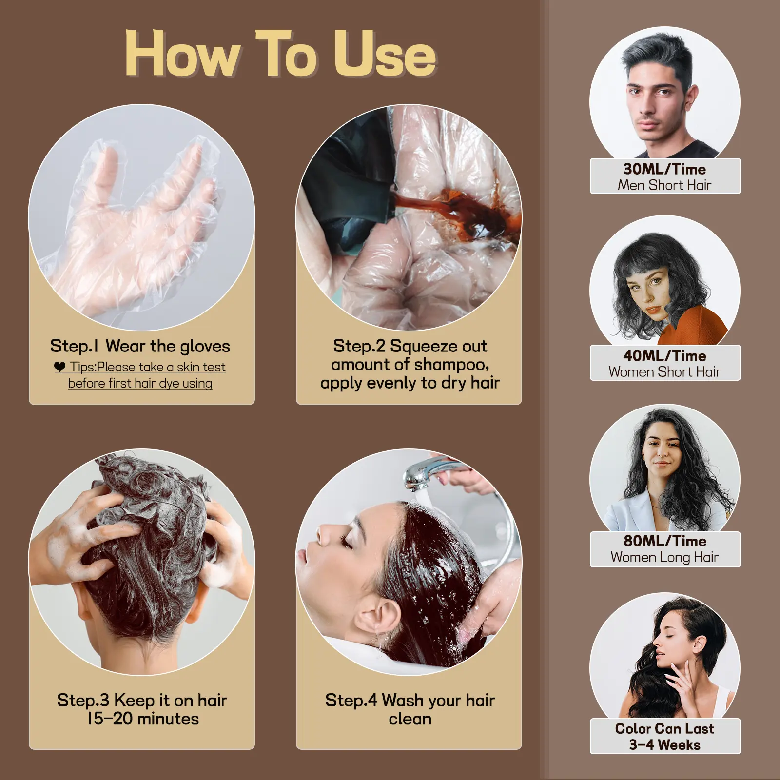 COSMTEK 3 in 1 Hair Dye Shampoo,100% Grey Hair Coverage,Contains
