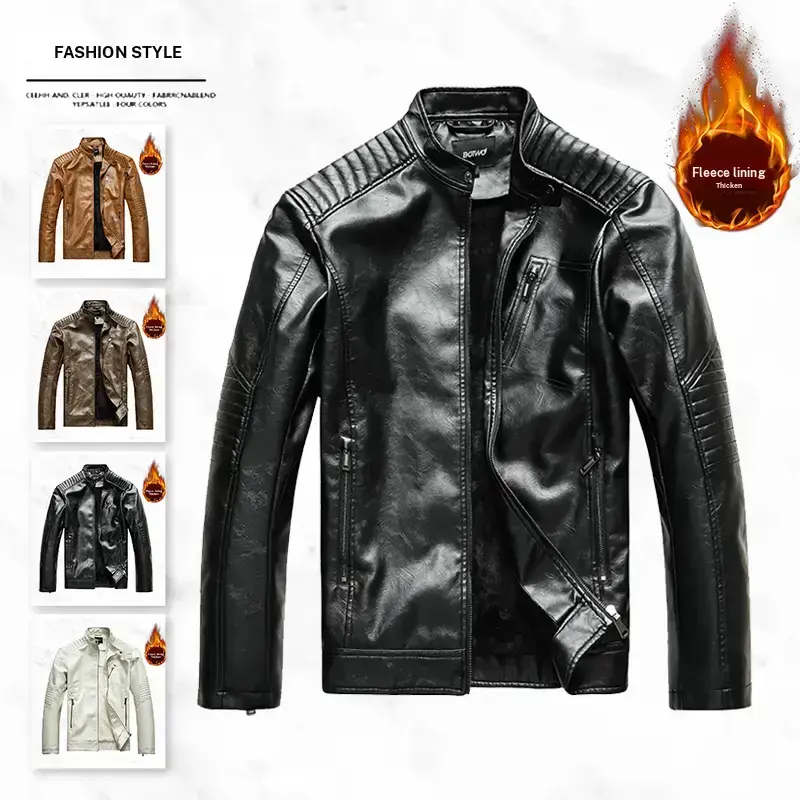 Men's Motorcycle Style Leather Jacket, Trendy & Stylish, Fleece Lined for Extra Warmth, Perfect for Men on the Go, Available in Multiple Colors, Versatile Outerwear genuine leather barn jacket outfit men jacket short winter coat outdoor clothing windbre s