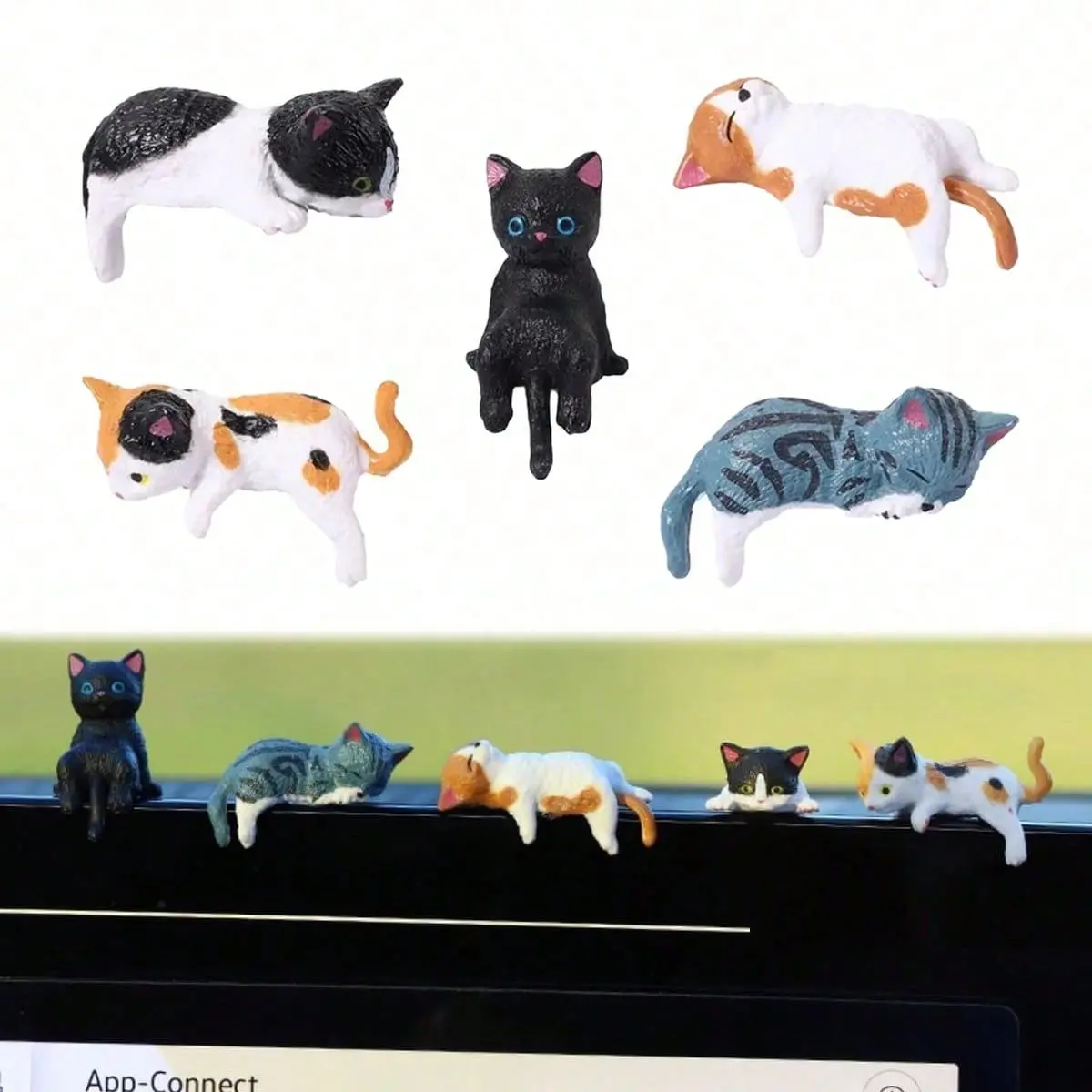 Mini Cat Figurines, 5PCS Computer Monitor Decor, Realistic Cute Cat Figurine For Home Office Car Decor Figurines