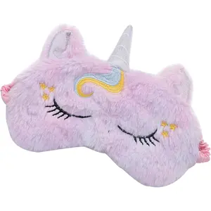 P-AS06   Cute Animal Sleeping Mask Soft Plush Blindfold Cute Rabbit Panda Koala Eye Cover Eyeshade for Kids Teens Girls Women (Purple Horse)