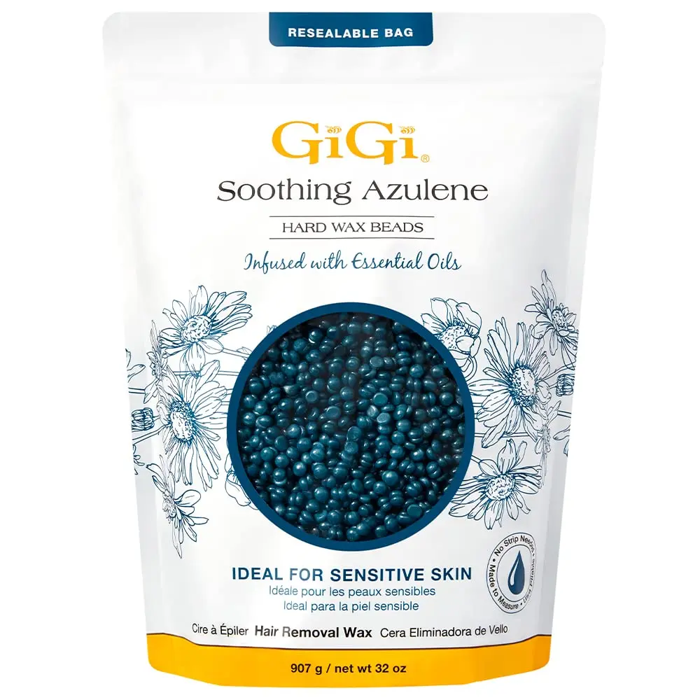 GIGI AND MAX Azulene Soothing Solid Hard Wax Beads - Strip-Free Waxing for Sensitive Skin, Gentle Formula for Face & Body, Easy Application, 32oz, Hair Removal